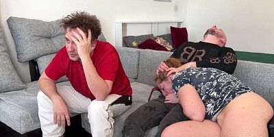 Wife pleasures another beside distracted partner