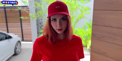 Redhead Pizza Delivery Girl Lets You Fuck Her Mouth and gets Fucked Hard Till...