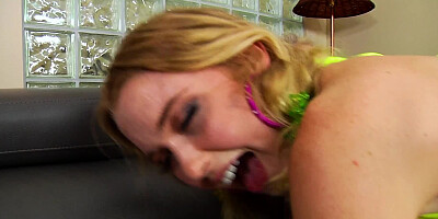 Blonde with a hairy pussy is fucked anally like a cowgirl
