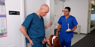Inked redhead nurse Lacey Jayne gets fucked hard