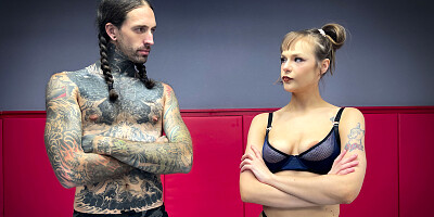 Inked and lanky mofo dominates blonde slut Rebecca Vanguard