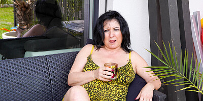 Leopard print MILF blows, strips, and rides hard on couch