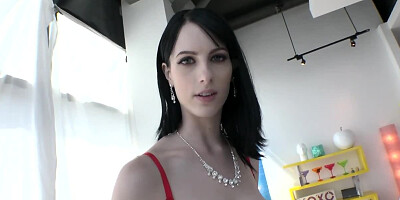Gonzo anal porn video of dark-haired lovely in red stockings