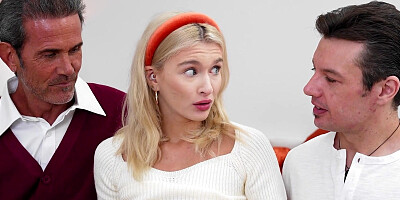Adorable blonde babe Emma Rosie gets spit roasted in bed