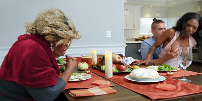 Dark-skinned bitch Sarah Banks gets banged on the table