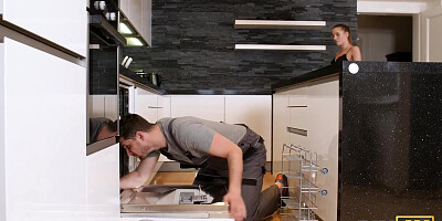 Appetizing homeowner thanks plumber with rimming