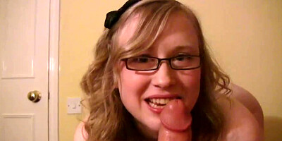 A gorgeous blonde with glasses is getting a dick inside her cunt