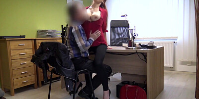 Flaming female is obediently bonked in the office