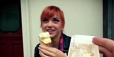 German girl gets into porn eating ice-cream and masturbating