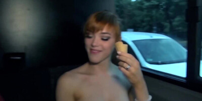 German girl gets into porn eating ice-cream and masturbating