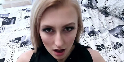 Blonde that loves to party is shaking her large ass on the bed