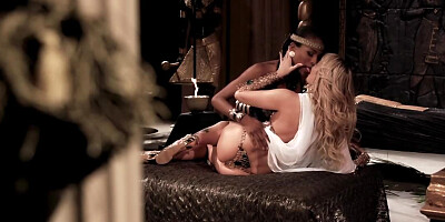 Blonde queen is sucking a big black cock of this dark prince