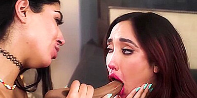 Chloe Amour And Jasmine Sherni In Big Tits Milf & Petite Brunette Share Rough Dildo Face Fuck & Double Penetration