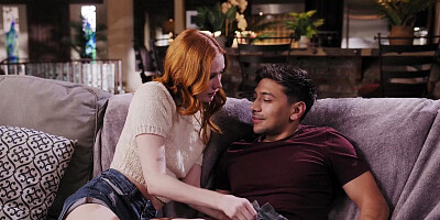 Dazzling redhead chick Scarlet Skies gets deeply fucked and showered with fresh jizz