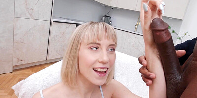 Bosomed blonde slut Candy Layla gets interracial anal pounding