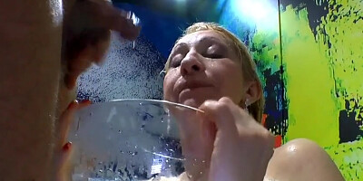 Girl gets pissing and cumshots in the mouth