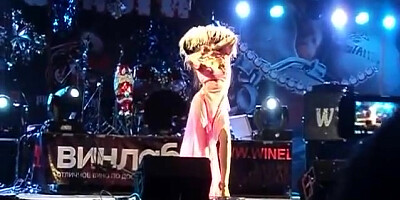 sexy russian woman striptease to bare at concert stage