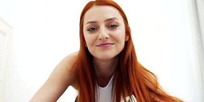 Spunky redhead slut Katy Rose sucks big black cock in POV
