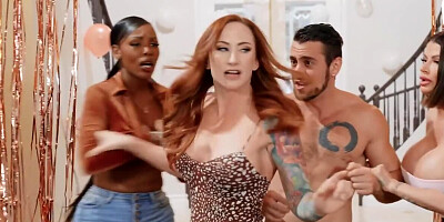 Group sex party for three busty women and one lucky fella