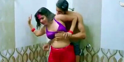 Indian MILF dominated in shower by husband and friend