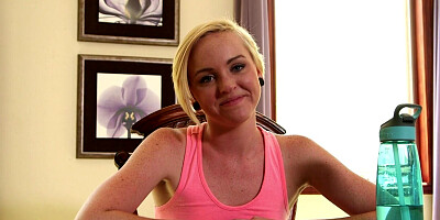 Teeny gives deep sloppy blowjob in POV-style video