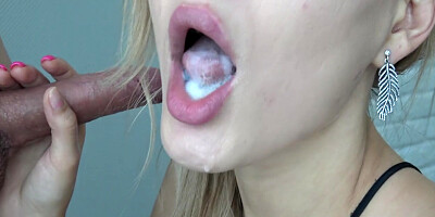 close up blowjob with cum play and swallow