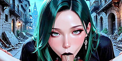 Hot big tit goth babe takes hard cock in the post-apocalyptic city