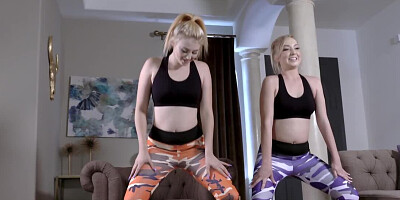 After yoga pretty blondes tempt lazy dads into group sex