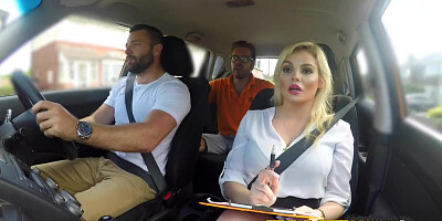 Fake Driving School Big sticky facial finish for hot busty posh examiner