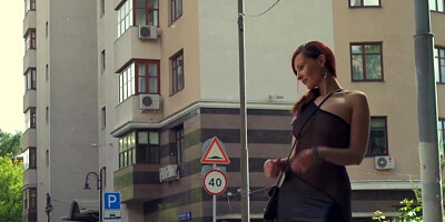 Russian girl has no shame walking in transparent dress