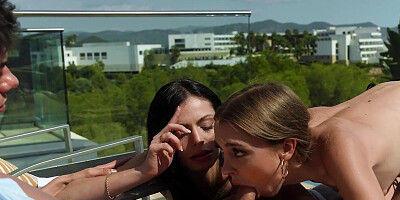 Dark-haired minx Clara Mia shares hard pecker with her bestie