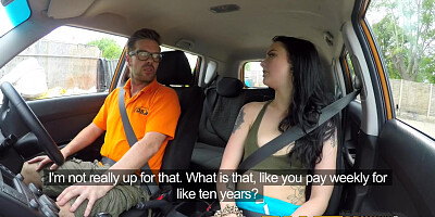 Fake Driving School Gamer babes pussy covered in cum after blowjob