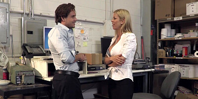 MILF boss visits the new hard cock in warehouse