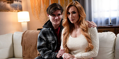 Stunning redhead housewife Sophia Locke makes her neighbor cum