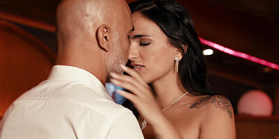 Tanned brunette Claudia Bavel gets fucked good and proper