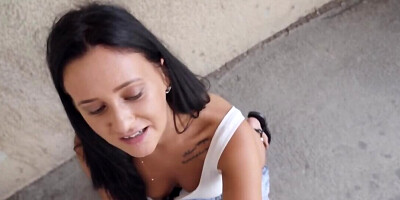 Spanish boy gives the brunette chick money for fuck on camera