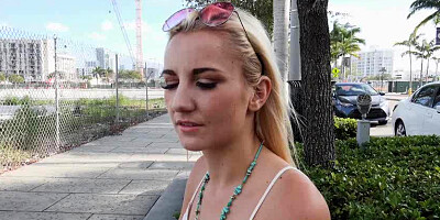 Banging broke icy blonde teen outdoors