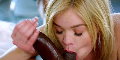 Katie Kush sucks big black cock and black balls before getting laid