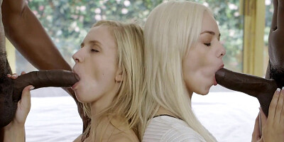 Three fascinating babes with natural bodies are having fun with their black lovers