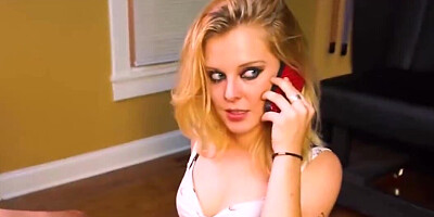 College blonde talking on the phone and gives a blowjob