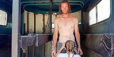 Horse Trainer Fucks Me In Trailer And Snowballs His Huge Cumshot
