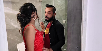 Bathroom blowjob for a big dick by a hot Desi girl