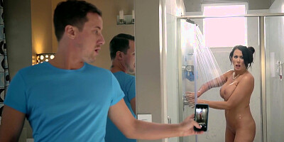 Reagan Foxx gets caught taking a shower and then banged in the bathroom