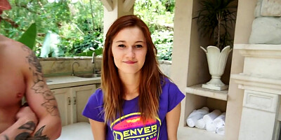 Ginger teen amateur facefucked upside down