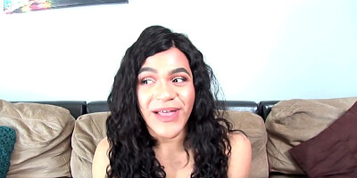 Smalltits TS masturbates at casting interview