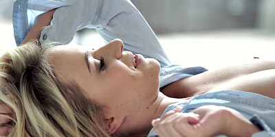A hot blonde opens up her legs and then she gets some pounding