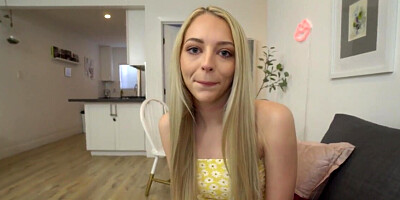Blondie with small tits figures out a way to fuck in POV