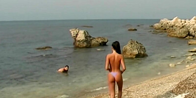 Petite Lucy Lee can&rsquo;t be left alone nude on the beach