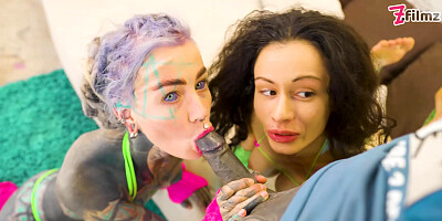 Lily Lu And Stacy Bloom - Big Tits Girl Joins Tattoo Couple For Threesome - Rimming, Bj, Facial