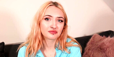 Cute blonde with piercing giving a blowjob in point of view